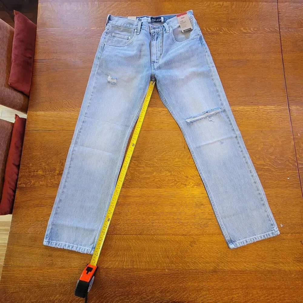 Levi's SilverTab Straight Light Blue Denim Distressed Relaxed Fit Jeans